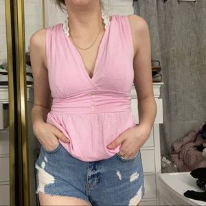 Pink and White Polka Dot Tie Back Tank Top